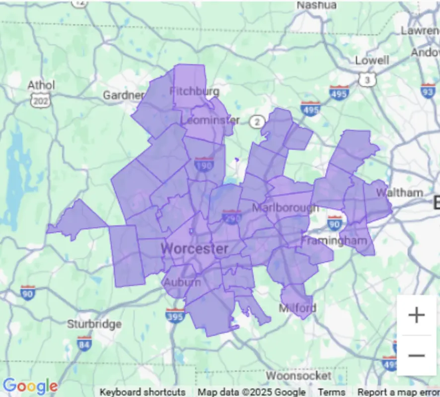 Central Massachusetts Service Area Map